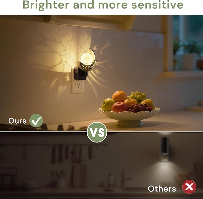 L LOHAS LED Night Lights Plug into Wall Moon Sphere Decor Night Light | Dusk to Dawn Sensor, Landscape Glass Globe Nightlight, 0-100LM Dimmable, for Bedroom Living Room Hallway[2 Pack]
