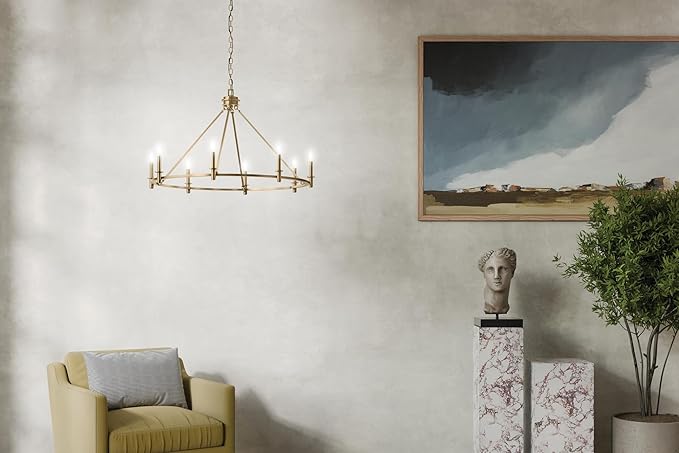 KICHLER Carrick 8-Light Chandelier, Updated Traditional Light in Polished Nickel, Sloped Ceiling Compatible, for Dining Room, Office, Foyer or Bedroom (23.7" x 40.75"), 52706CPZ