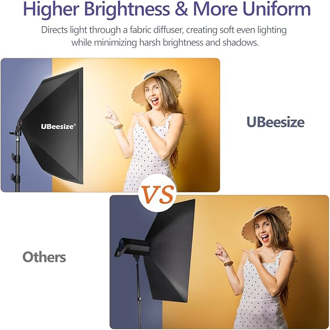 UBeesize Softbox Photography Lighting Kit, 27” x 20” Continuous Lighting Kit with 2pcs 40W E27 Socket 6500K Bulbs, Professional Photo Studio Lighting for Video Recording, Portrait Shooting