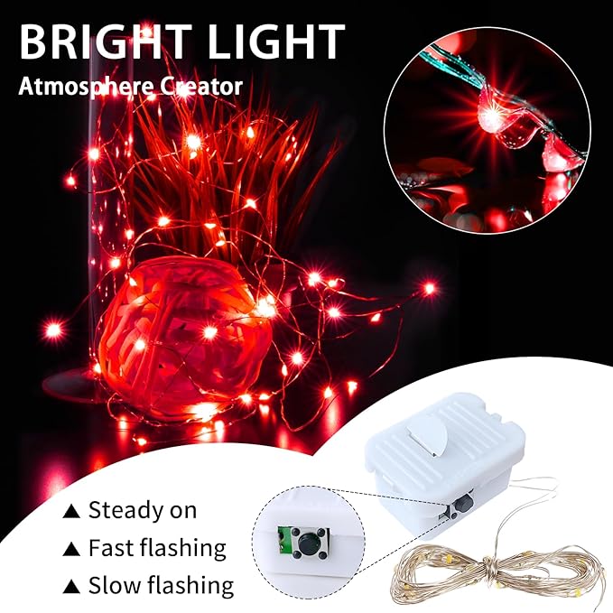 12 Pack Red Fairy Lights Battery Operated, 7ft 20 LED Mini String Twinkle Lights for Valentine's Day Easter Christmas Halloween Mason Jars Centerpiece Table Decorations (12, Red)