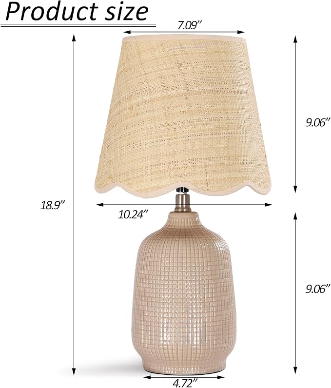 Set of 2 19" Modern Ceramic Table Lamp for Living Room Gray Camel Base Desk Lamps for Bedroom Farmhouse Bedside Nightstand Lamp End Table Lamps,Pink,Rattan Shade