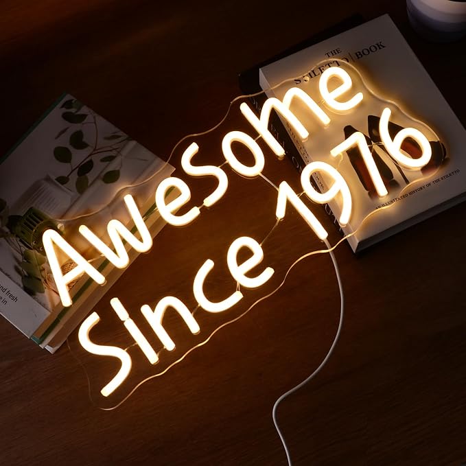 Awesome Since 1976 Neon Signs Happy 50 Years Old Birthday LED for Men Women | Warm White Fifty Glowing Light for 50th Wedding Anniversary Party Decorations
