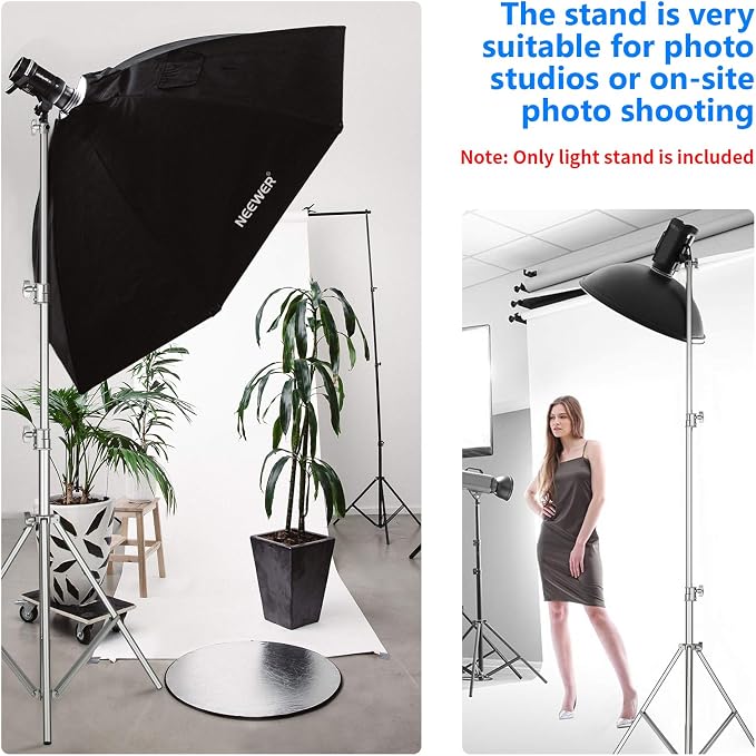 NEEWER 118"/3m Stainless Steel Light Stand, Spring Cushioned Heavy Duty Photography Tripod with 1/4" to 3/8" Universal Screw Adapter for Strobe, LED Video Light, Ringlight, Monolight, Softbox