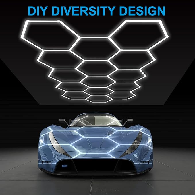 Hexagon 5 Grid Hex Garage Lights: 25 Packs Super Bright Honeycomb LED Light, Cool White 6500K for Car Detailing, Workshop, Basement, Gym, Barber