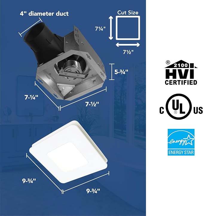 Broan-NuTone Bathroom Exhaust Fan with LED light – Easy Retrofit Without Attic Access, Quiet 1.5 Sones, Effective Ventilation at 80 CFM ENERGY STAR Certified Moisture and Odor Control