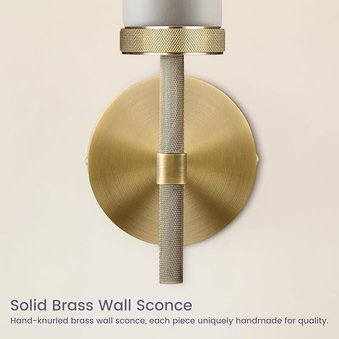 Modern Hardwired Frosted Glass Bathroom Wall Sconces, Handmade Knurled Brass Wall Light Fixture,Modern Vanity Light for Living Room,Hallway, Bedroom, 20" Indoor Wall Lamp, Bulb Included