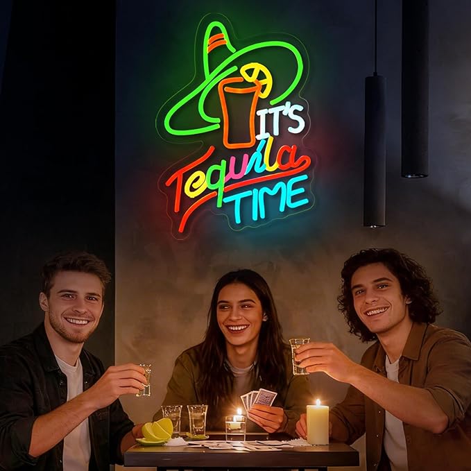 It's Tequila Time Neon Sign Tequila Time Neon Sign for Wall Decor Mexican Tequila USB Dimmable LED Neon Lights for Beer Bar Kitchen Restaurant Home Pub Party Man Cave Club Shops Hotel Store Business Gift