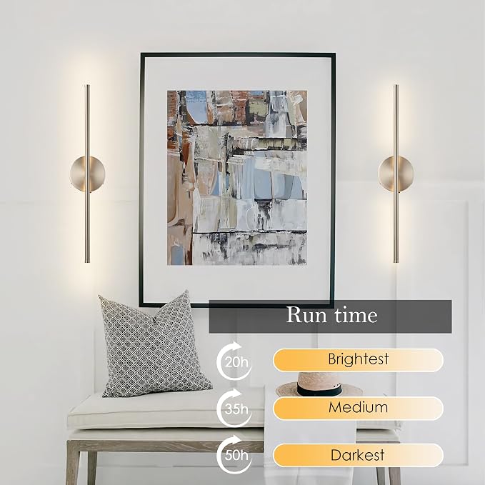 KARTOOSH Battery Operated Wall Sconces Set of Two Wireless Wall Lights | Rechargeable Wall Sconce with Remote 350°Rotate Dimmable 3000K LED Wall Lamp for Living Room, Bedroom