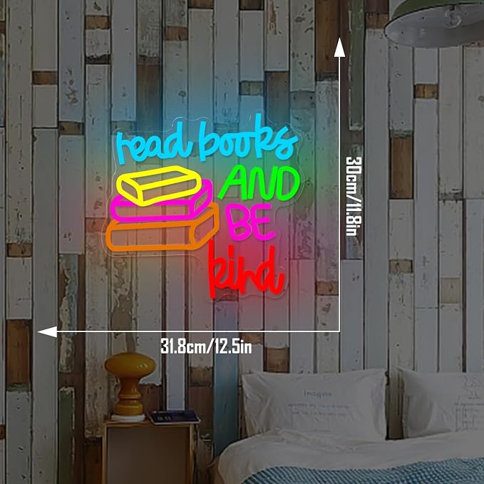 Read Books And Be Kind Neon Sign Reading Led Sign for Classroom Wall Decor Dimmable Colorful Books Neon Light for Library Decor Birthday Gifts For Students Teacher