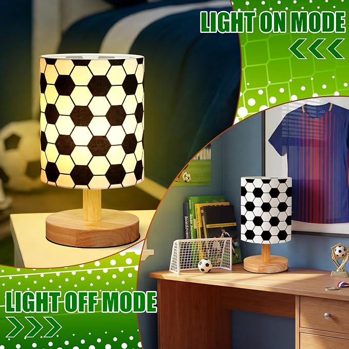 Soccer Kids Table Lamp for Bedroom Kids Bedside Lamp with Linen Wooden Nightstand Cartoon Nursery Lampshade for Girls Boys Living Room