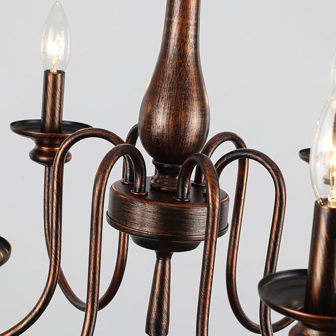 24" Farmhouse Chandelier for Kitchen Island, 6-Light French Country Chandelier with Adjustable Chain, Oil Rubbed Bronze Candle Pendant Light for Dining Room, Living Room, Foyer
