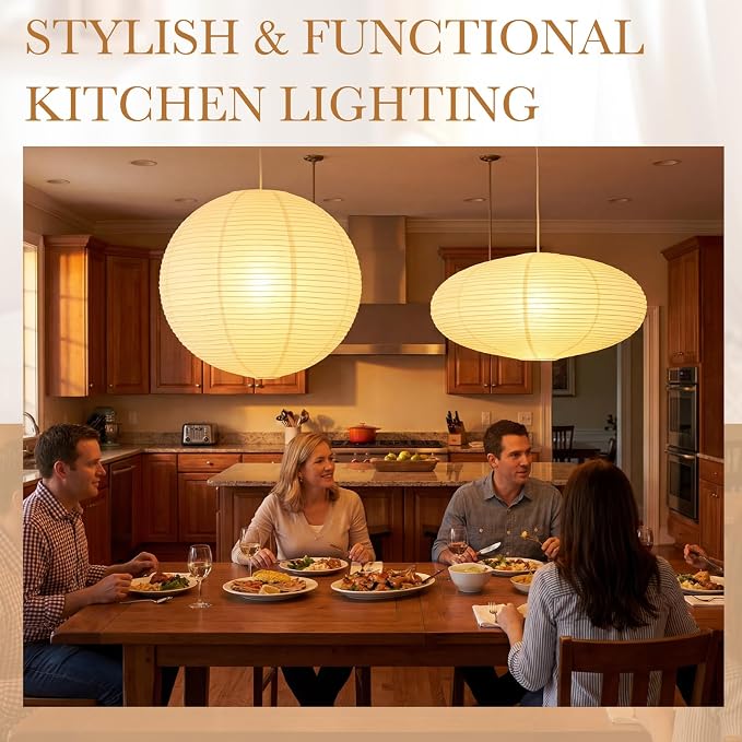 Nuanchu 2 Pack 24" Large Hanging Paper Lampshade Set Round and Oval White Lanterns Pendant Ceiling Light Shade with 20ft Cord and Hooks Chinese Foldable Light Covers for Dining Room Home Decor