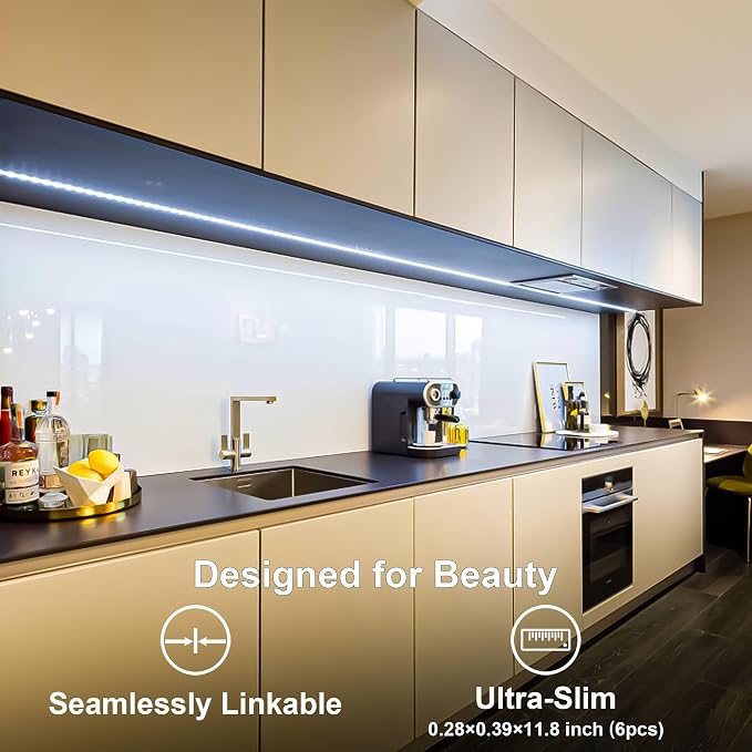 Under Cabinet Lights, Plug in, Seamlessly Linkable 12 Inch, 6 Bars+Switch+Extensions, Under Counter Lighting for Kitchen, Closet, Gun Safe, Shelf, Display Case, LED 3000k Warm White