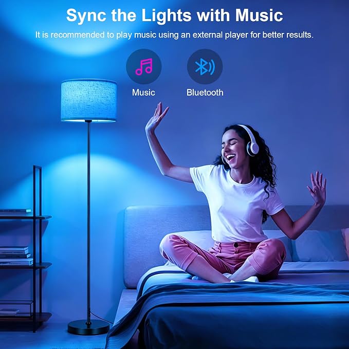 FRIDEKO HOME Floor Lamp for Living Room - Bedroom Standing Tall Lamps with Remote & Color Changing Light Bulbs - Dimmable Mordern Corner Lights for Office with Beige Shade