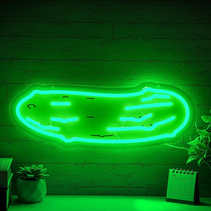 Fun Cucumber Neon Sign Green Cucumber Neon Light for Wall Decor Green LED Light up Bar Signs for Kitchen Bedroom Bar Cafe Restaurant Party Decor Gift, 16 x 6 x 2.36 Inches