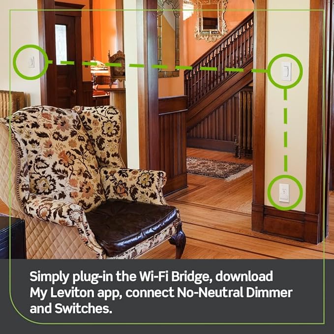 Leviton No-Neutral Decora Smart Switch, Requires MLWSB Wi-Fi Bridge to Work with My Leviton, Alexa, Google Assistant, Apple Home/Siri & Wire-Free 3-Way DN15S-1RW, White