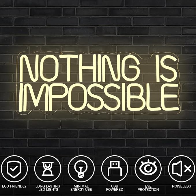 Nothing Is Impossible Neon Sign Classroom Neon Light for School Office Gym LED Neon Lights Motivational LED Wall Art for Classroom Inspirational Light Up Club Sign School Birthday Christmas Gift