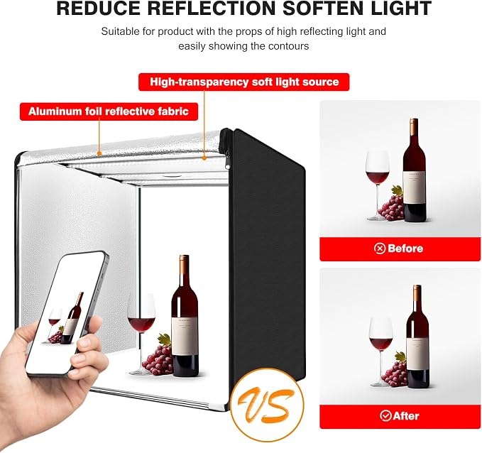 Photo Light Box, 39 inch Photography Light Box with 210 LEDs Lights & 4 Color Backgrounds Professional Dimmable Shooting Tent Kit for Large Product Photography