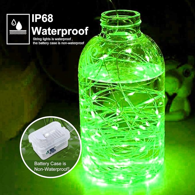 pozzolanas 8 Pack Green Battery Operated String Lights - 7ft Waterproof Fairy Lights with 20 LEDs for Home, Mason Jar, Party, Wedding, Halloween, Christmas Decorations