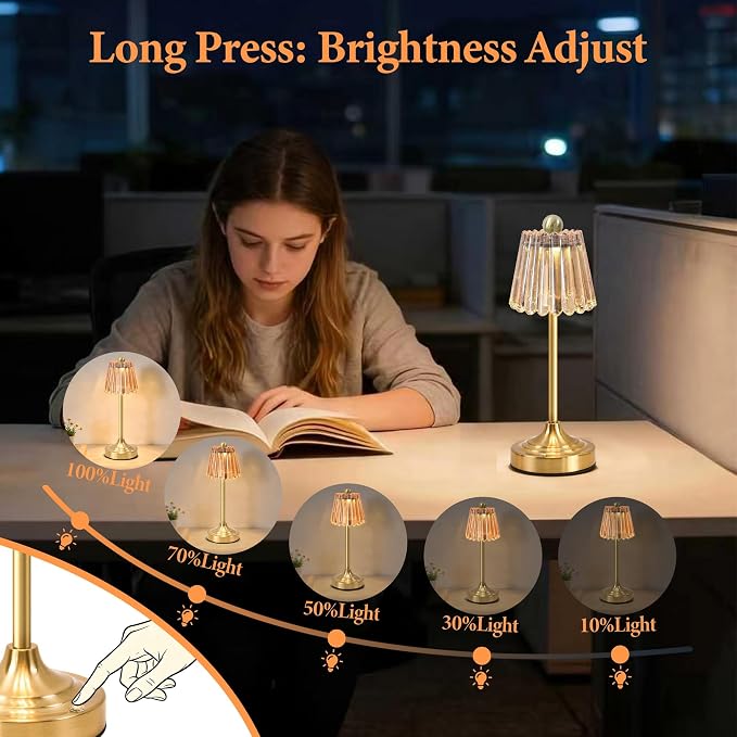 Set of 2 Small Vintage Cordless Table Lamp, Green Glass Shade,3 Color Dimming, LED Touch Accent Lamp for Bedroom,Nightstand,Living Room,Kitchen(Amber)