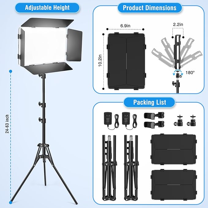 2 Pack LED Video Light with Barndoor, 20W Bi-Color LED Studio Lights Panel, 2500K-8500K Dimmable Photography Lighting Kit for Video Recording Shooting Live Streaming Podcast