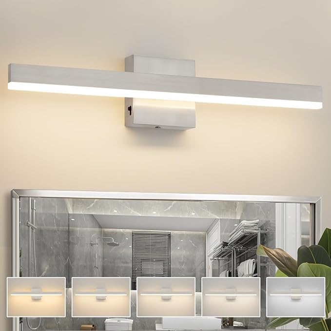 Nickel Bathroom Vanity Light Fixture 23.6'' 20W Dimmable 5CCT LED Hardwired | Bathroom Light Fixture Over Mirror, Bathroom Wall Sconce, Rust-resistant, ETL Certificated, 2700K/3000K/3500K/4000K/5000K