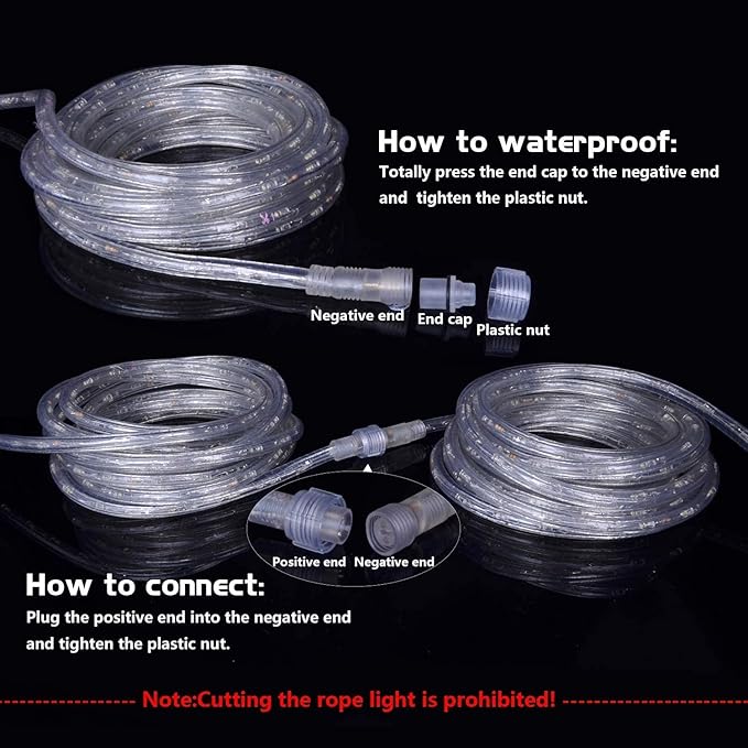 LED Rope Light Waterproof Daylight White 65ft Indoor,Connectable,Plug-in 110V 6000K 480 LEDs,Flexible Light String for Patio Bedroom Camping Ceiling