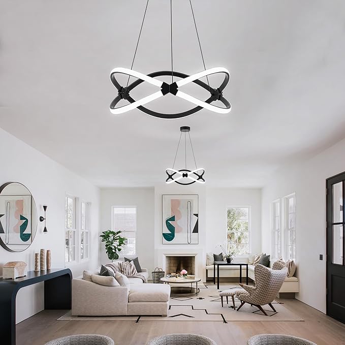 Mayful Modern LED Chandelier,3-Color Dimmable with Remote Control,Black Adjustable Height Pendant Light Fixtures with Circular Ring Shape,Modern Chandeliers for Dining Room Kitchen Island Living Room