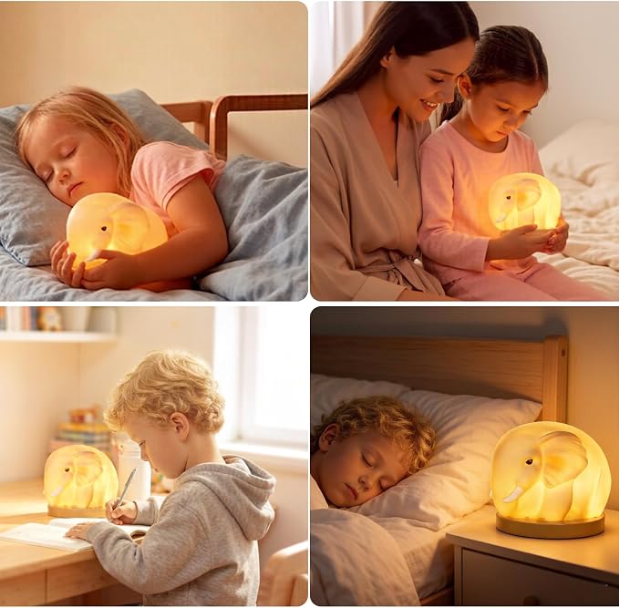 Elephant Night Light for Kids, Cute Elephant Lamp for Nursery, Battery Powered Resin Nightlight, Kids Room Decor, Elephant Gifts for Birthday