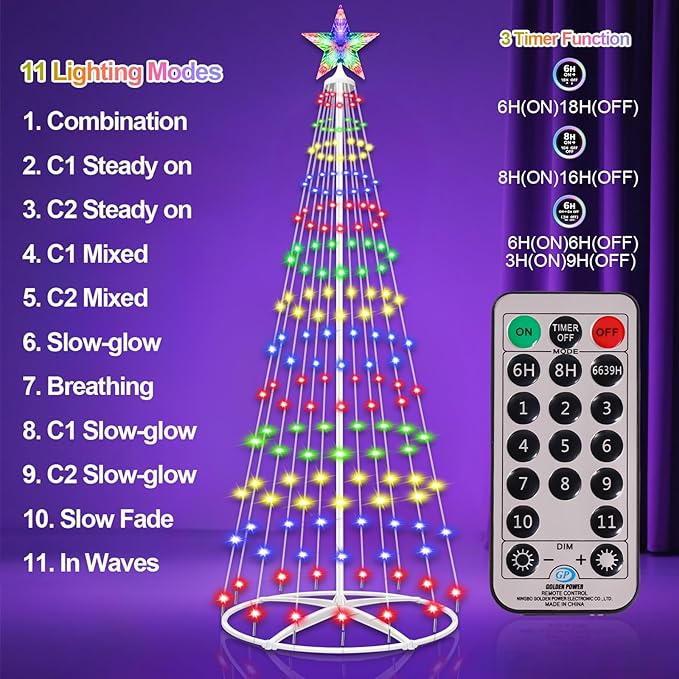 4FT Prelit Christmas Cone Tree with Lights, 156LEDs Small Christmas Tree Light with Remote Control, Timer, 11 Lighting Modes, Artificial Outdoor Christmas Tree for Yard Porch Lawn Decorations