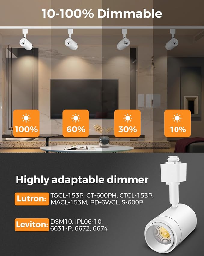 Zoomable 8-Light LED Track Lighting Kit with 6.6FT H Track Lighting Rail & Floating Canopy Connector, Modern Kitchen Track Lighting Fixtures Ceiling Spotlight, 12W Track Heads 4000K White