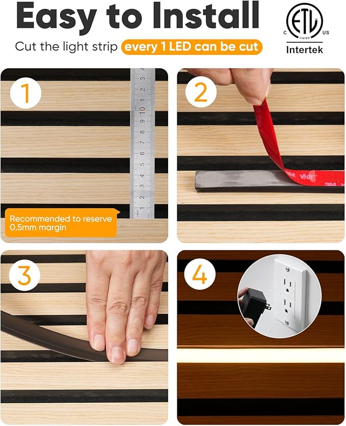 LED Recessed Light Kit, Flexible & Cuttable 3000K Warm White Retrofit Kit LED Light,Dimmable Self-Adhesive Strip Lights for Wood Slat Walls, Accent & Acoustic Panels (7.87ft),24V,ETL Listed