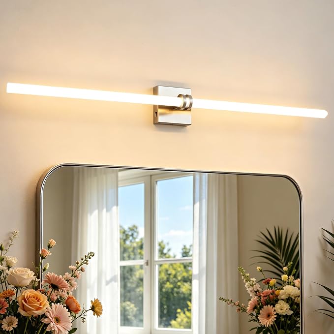 Bathroom Light Fixture LED Vanity Light 45.3" 5CCT Wall Sconce | LED Dimmable Wall Light Nickel Modern 360° Lighting, 42W Hardwired Vanity Light for Bathroom Mirror, Flicker-Free