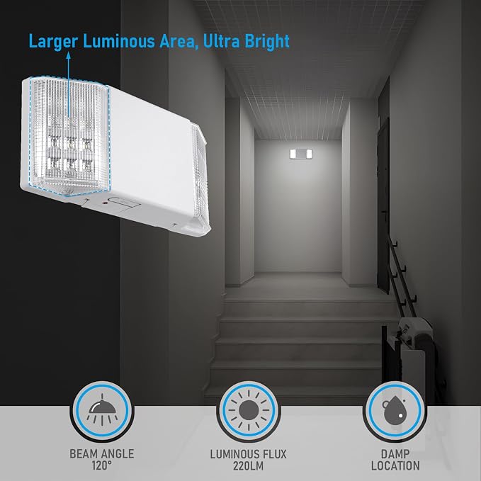 TORCHSTAR 6-Pack LED Emergency Lighting with Battery Backup White | Commercial Emergency Lights, UL Listed, Two Square Heads, AC 120/277V, Hardwired Emergency Exit Light Fixtures for Business