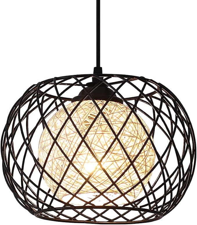 Modern Pendant Hanging Light Industrial-Light Fixture Rustic Ceiling, Metal Cage Hanging Lamps Vintage Industrial Chandelier Black for Bedroom,Kitchen Island,Hallway,Entryway,Garage,Bathroom.