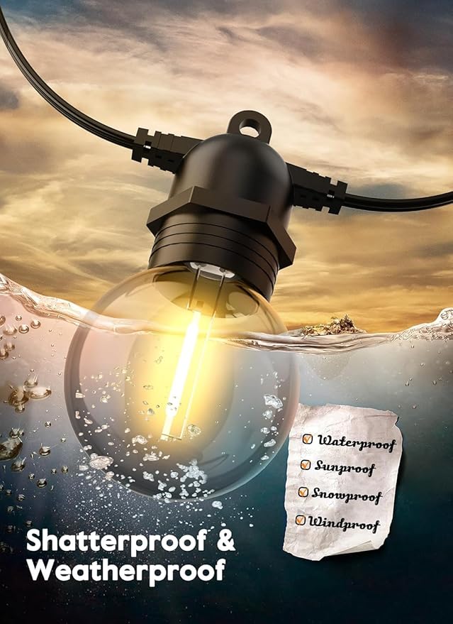 Brightown 34FT Outdoor Solar String Lights - LED G40 Pro Patio Energy Saving with 11 Shatterproof Bulbs, 3 Light Modes Waterproof Hanging Lights for Outside Garden Backyard Decor, No Remote Control