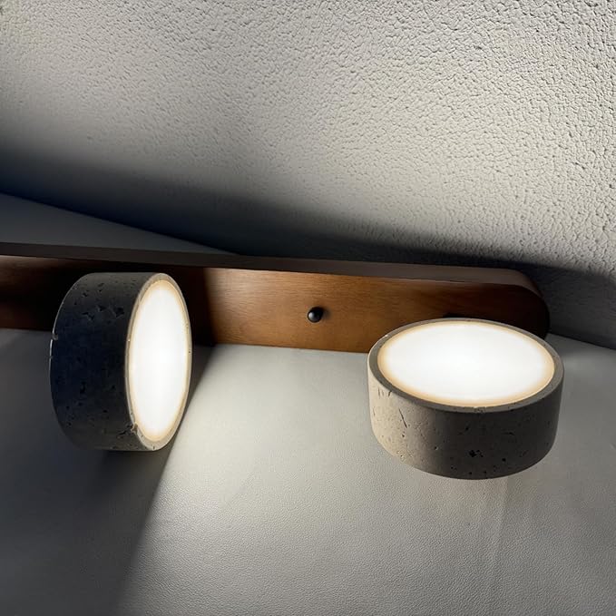 Dark Wood Farmhouse Bathroom Vanity Light Modern Stone Cylinder Wall Lamp 3 Lights Travertine Shade Linear Bathroom Wall Sconce Rotatable LED Wall Light Over Mirror - Walnut Color