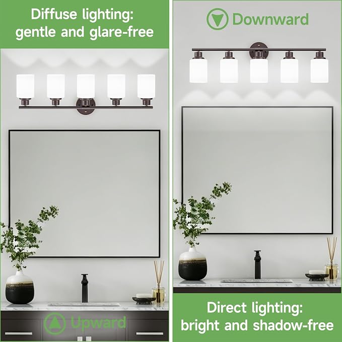 5-Light Bathroom Light Fixtures, Oil-Rubbed Bronze Gold Vanity Lights for Mirror with Textured Milky White Glass Shade, E26 Modern Kitchen Light Fixtures Wall Sconce Light