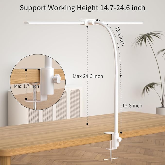 LED Desk Lamp with Clamp, Double Head for Dual Screen, 4 Color Modes,White | Eye-Caring 1200LM Desk Lights for Home Office Monitor Computer Workbench,3000-6000K Dimmanle Table Lamp Memory & 30-Min Timer