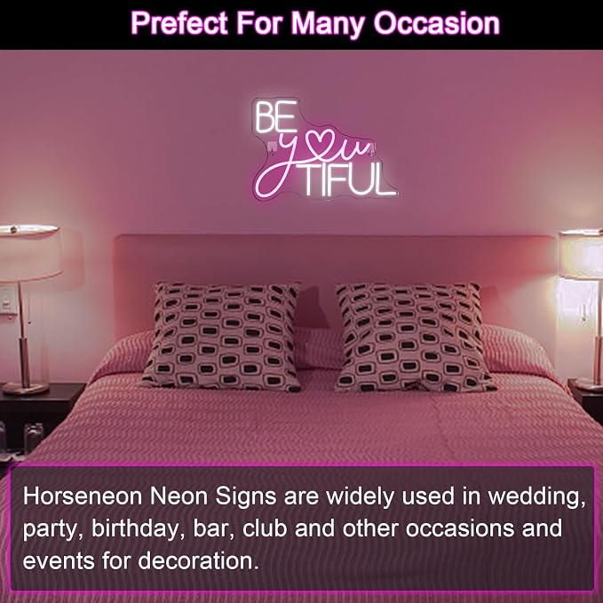 Horseneon Be You Tiful Neon Beautiful Led Sign, Beyoutiful Neon Signs for Wall Decor, Beautiful Neon Lights Signs for Nails Salon, Beauty Eyelash, Hair Salon Studio, Home Decor, Beauty Room