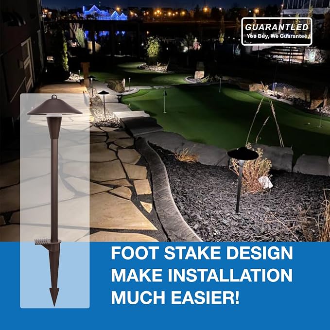 Landscape Path Lights 6 Pack, Low Voltage Pathway Lights Compatible with Transformer, 3CCT Adjustable LED, Premium 12V 24V DC ORB Landscape Path Lighting for Outdoor Yard Garden Walkway, Cone Hat