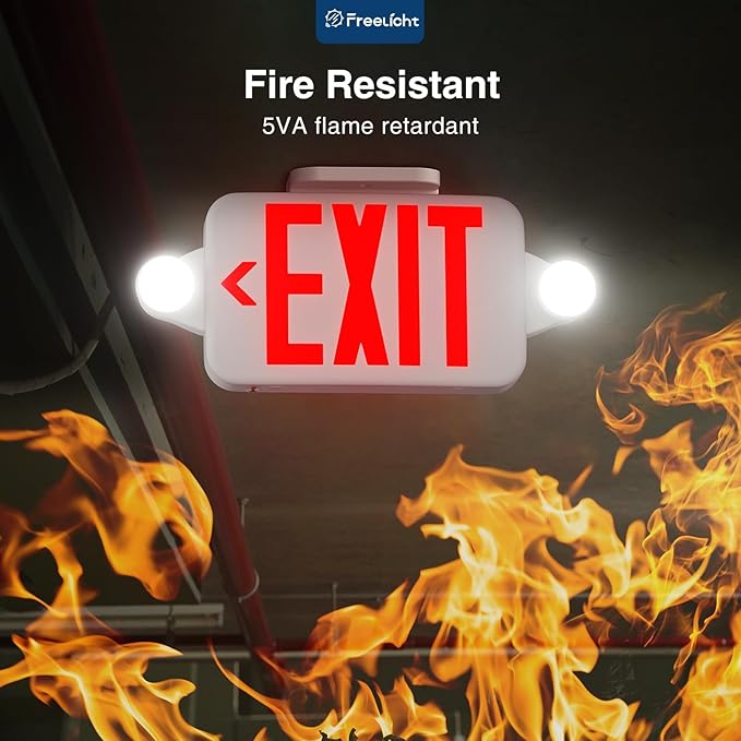 FREELICHT 12 Pack Red Led Exit Signs with Emergency Lights Combo Adjustable Two Heads,Battery Backup Exit Light, Hard Wired,UL Listed,AC 120/277V