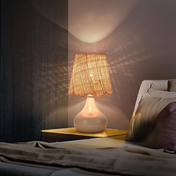 Blue Small Touch Control Table Lamp for Bedroom, Blue Bedside Lamps for Nightstand,Cute Mini Small Table Lamps for Small Spaces with Scalloped Shade for Kitchen Counter,Bookshelf,Living Room