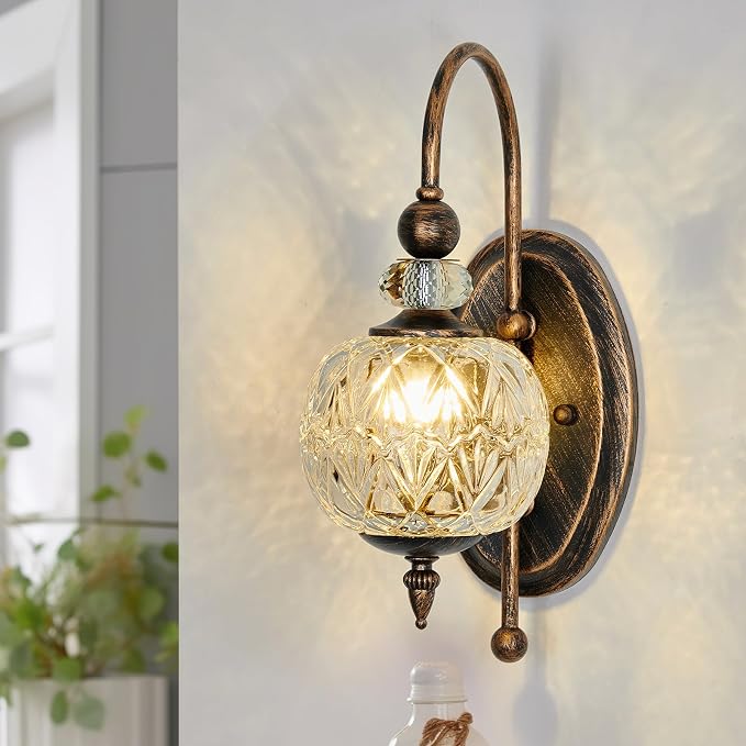 Piepooye Vintage Bronze Wall Sconce with Glass Globe Shade Mid Century G9 Bulb Wall Light Indoor Wall Lamp for Bathroom Farmhouse Bedroom Living Room Hallway