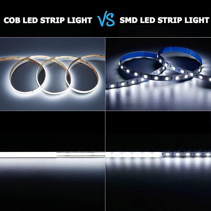 24V COB LED Strip Light Cool White 6000K 2400LEDs 16.4ft(5M) CRI 93+ 4500lm Uniform Glow Dotless Flexible IP20 Not Waterproof LED Tape Lights for DIY Bedroom Kitchen Home Decor(No Power Supply)