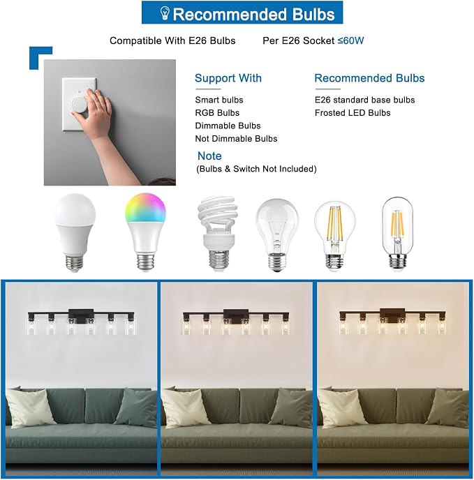 6 Light Bathroom Vanity Light, Matte Black Vanity Light Fixtures, Large Vanity Lights for Bathroom, Farmhouse Light Fixtures with Clear Glass Shade for Bathroom Over Mirror