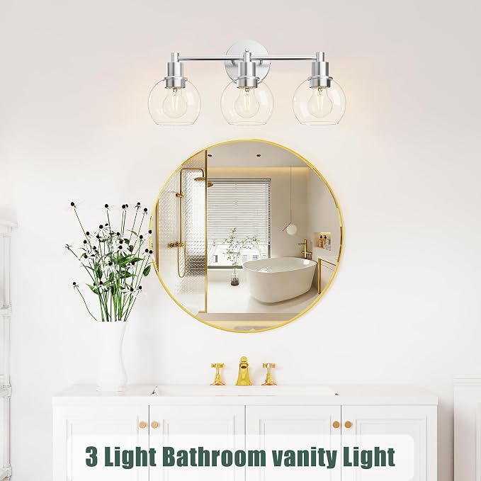 3 Light Bathroom Light Fixtures, Brushed Nickel Bathroom Vanity Lights, Modern Vanity Lights 3-Light Globe Bathroom Vanity Lighting Fixture Over Mirror
