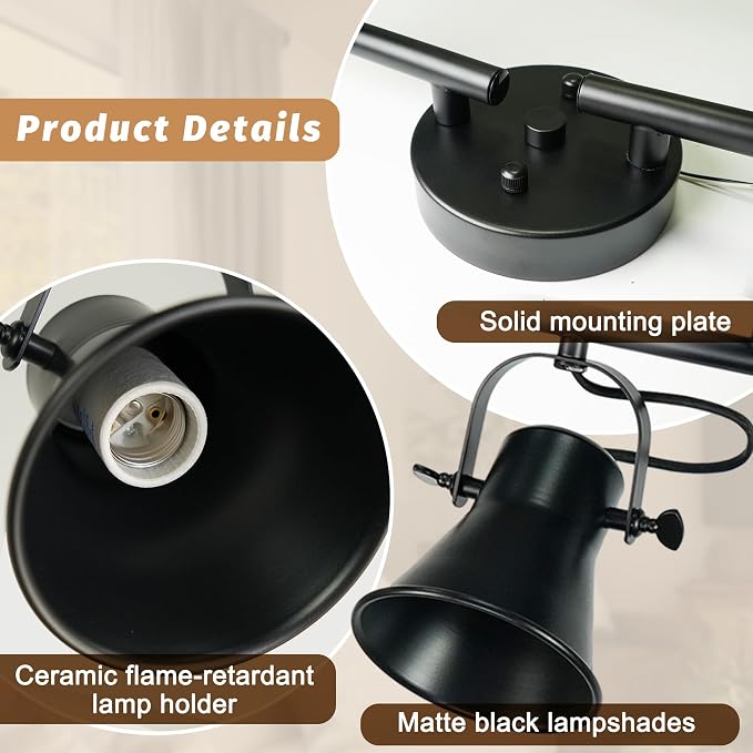 37"Rustic Track Lighting Fixtures Ceiling 4 Light Farmhouse Track Light | Black Track Light for Kitchen Bar Closet Living Room Spotlight,Directional 270°Rotatable Light Head