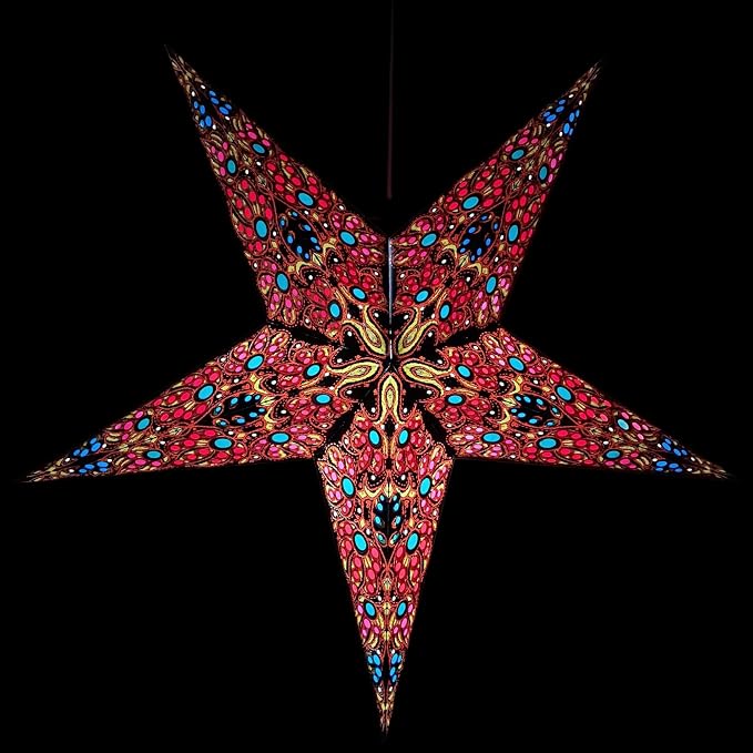 Lantern Lampshade Paper Star Light Shades Large 60cm Hanging Decorations for Christmas Wedding Home Decoration Birthday Party Foldable 5 Pointed Star (Black, Rust, Blue)