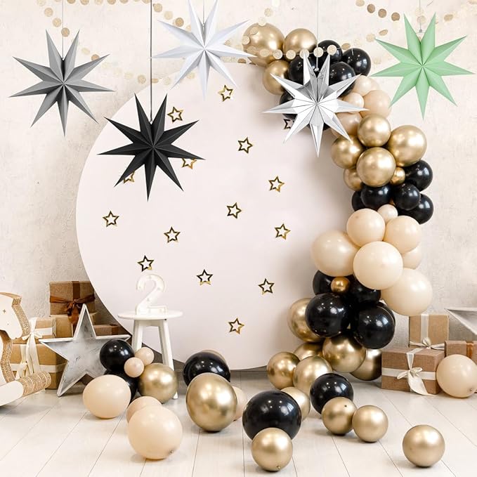 5Pack 9-Pointed Paper Star Lantern 11.8 inch Hanging Paper Lampshade for Winter Wonderland Xmas Day Decoration Wedding Birthday Party Home Decor (Multi-Colored)